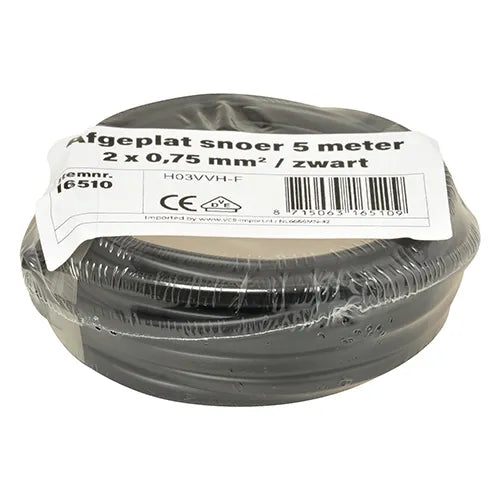 Kleine rollen afgeplat snoer 2x0,75 mm² zwart 5 meter