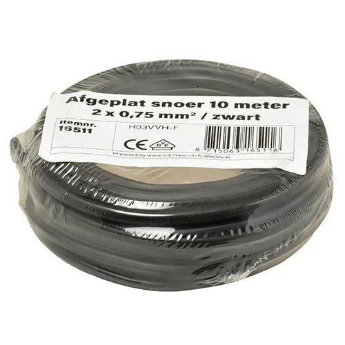 Kleine rollen afgeplat snoer 2x0,75 mm² zwart 10 meter