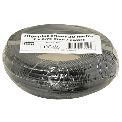 Kleine rollen afgeplat snoer 2x0,75 mm² zwart 20 meter