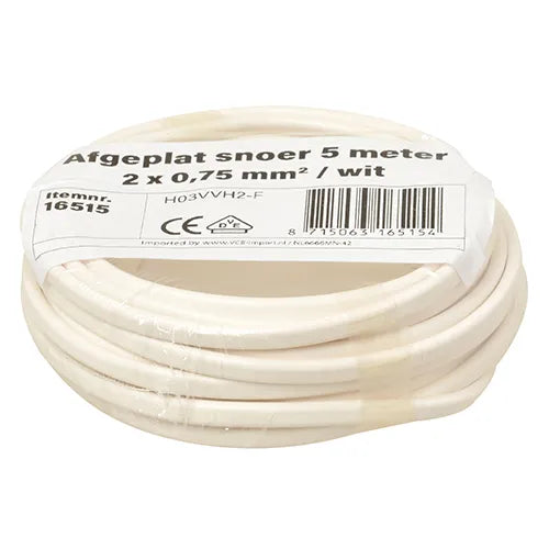 Kleine rollen afgeplat snoer 2x0,75 mm² wit 5 meter