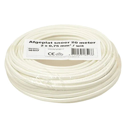 Kleine rollen afgeplat snoer 2x0,75 mm² wit 20 meter