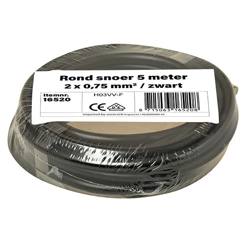 Kleine rollen rond snoer 2x0,75 mm² zwart 5 meter
