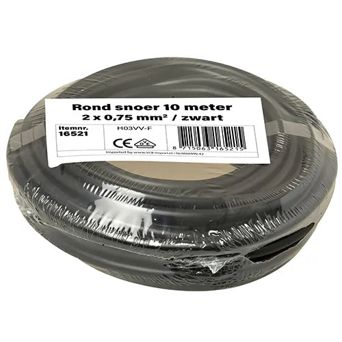 Kleine rollen rond snoer 2x0,75 mm² zwart 10 meter