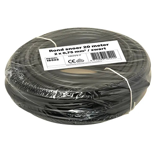 Kleine rollen rond snoer 2x0,75 mm² zwart 20 meter
