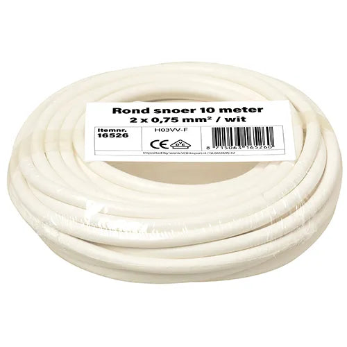 Kleine rollen rond snoer 2x0,75 mm² wit 10 meter