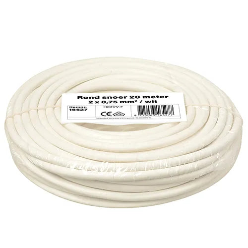 Kleine rollen rond snoer 2x0,75 mm² wit 20 meter