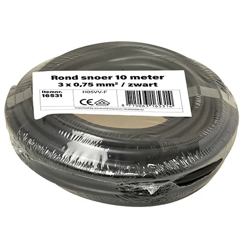 Kleine rollen rond snoer 3x0,75 mm² zwart 10 meter