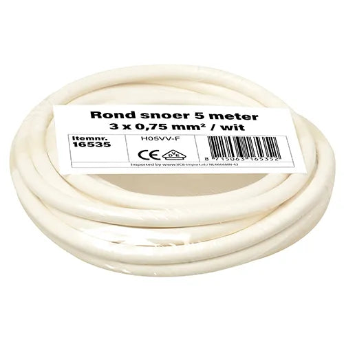 Kleine rollen rond snoer 3x0,75 mm² wit 5 meter