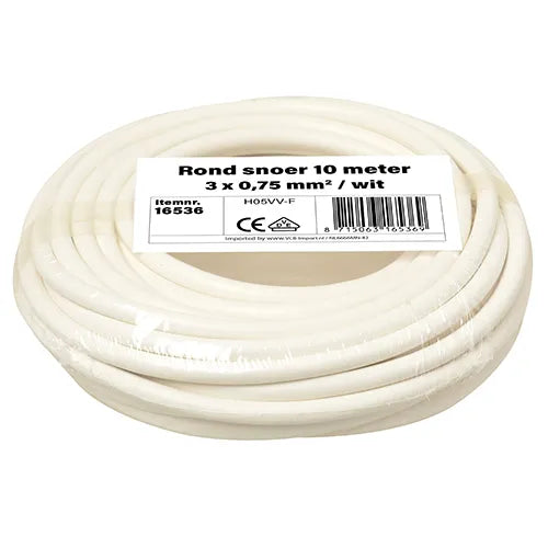 Kleine rollen rond snoer 3x0,75 mm² wit 10 meter