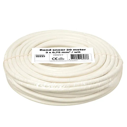 Kleine rollen rond snoer 3x0,75 mm² wit 20 meter
