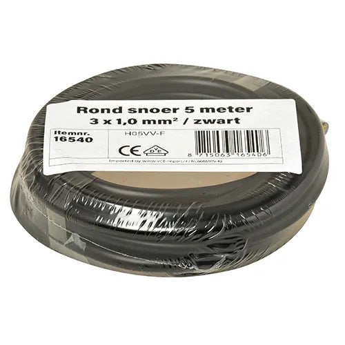 Kleine rollen rond snoer 3x1 mm² zwart 5 meter