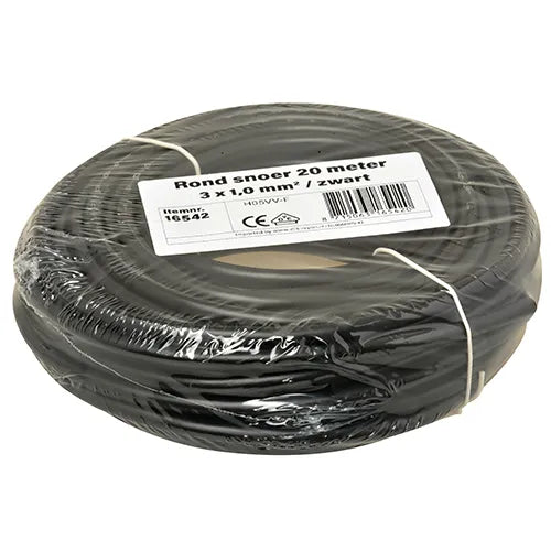 Kleine rollen rond snoer 3x1 mm² zwart 20 meter