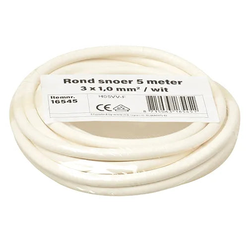 Kleine rollen rond snoer 3x1 mm² wit 5 meter