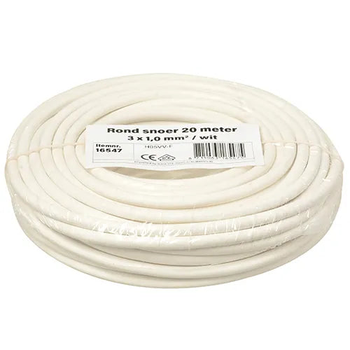 Kleine rollen rond snoer 3x1 mm² wit 20 meter