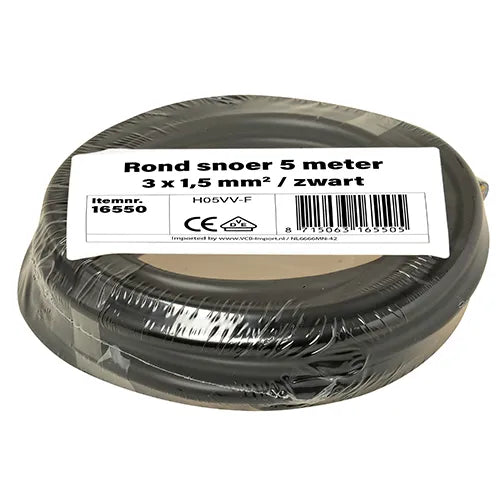 Kleine rollen rond snoer 3x1,5 mm² zwart 5 meter