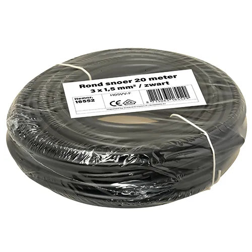 Kleine rollen rond snoer 3x1,5 mm² zwart 20 meter