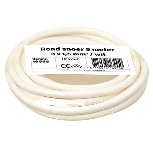 Kleine rollen rond snoer 3x1,5 mm² wit 5 meter