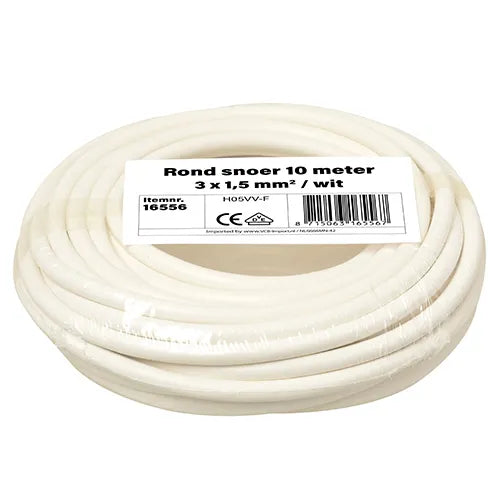 Kleine rollen rond snoer 3x1,5 mm² wit 10 meter