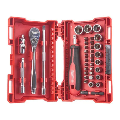 Doppenset 1/4 inch 38-delig FOUR FLAT met Shockwave bits Milwaukee