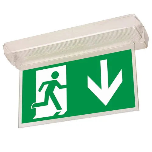 OFX vluchtwegaanduiding pictogram met kap, veiligheidsrichting voor evacuatie, duidelijk zichtbaar op muur