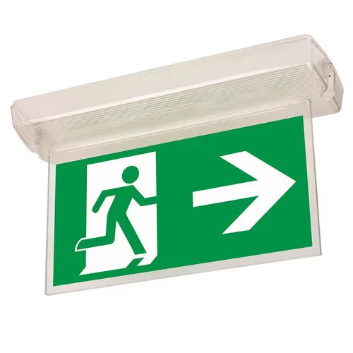 OFX vluchtwegaanduiding met kap pictogram, veiligheidsaanwijzing voor evacuatie, duidelijk zichtbaar op een witte achtergrond.