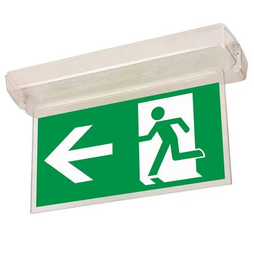 OFX vluchtwegaanduiding met kap pictogram, clearly visible with directional arrow and protective cover on a white background.