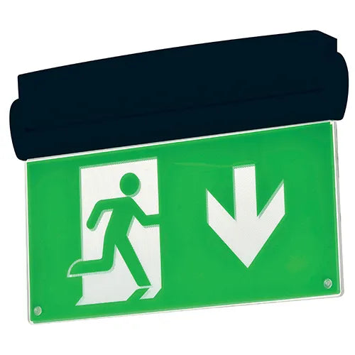 OFX LED emergency lighting for wall and ceiling, with 3-hour continuous or emergency mode, shown installed in a modern space.