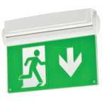 OFX LED emergency lighting for wall and ceiling, white, battery-powered, continuous 3-hour backup, ideal for safety evacuation.
