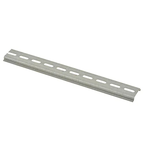 Perforated universal Omega DIN-rail 35x7.5 mm in zinc finish, suitable for electrical mounting and DIN-rail installations