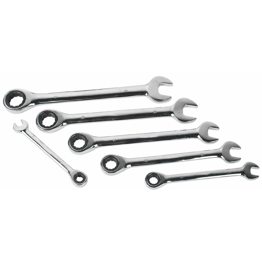 Ringratelsleutelset 6-delig 8-19 mm met 45-tands ringratel