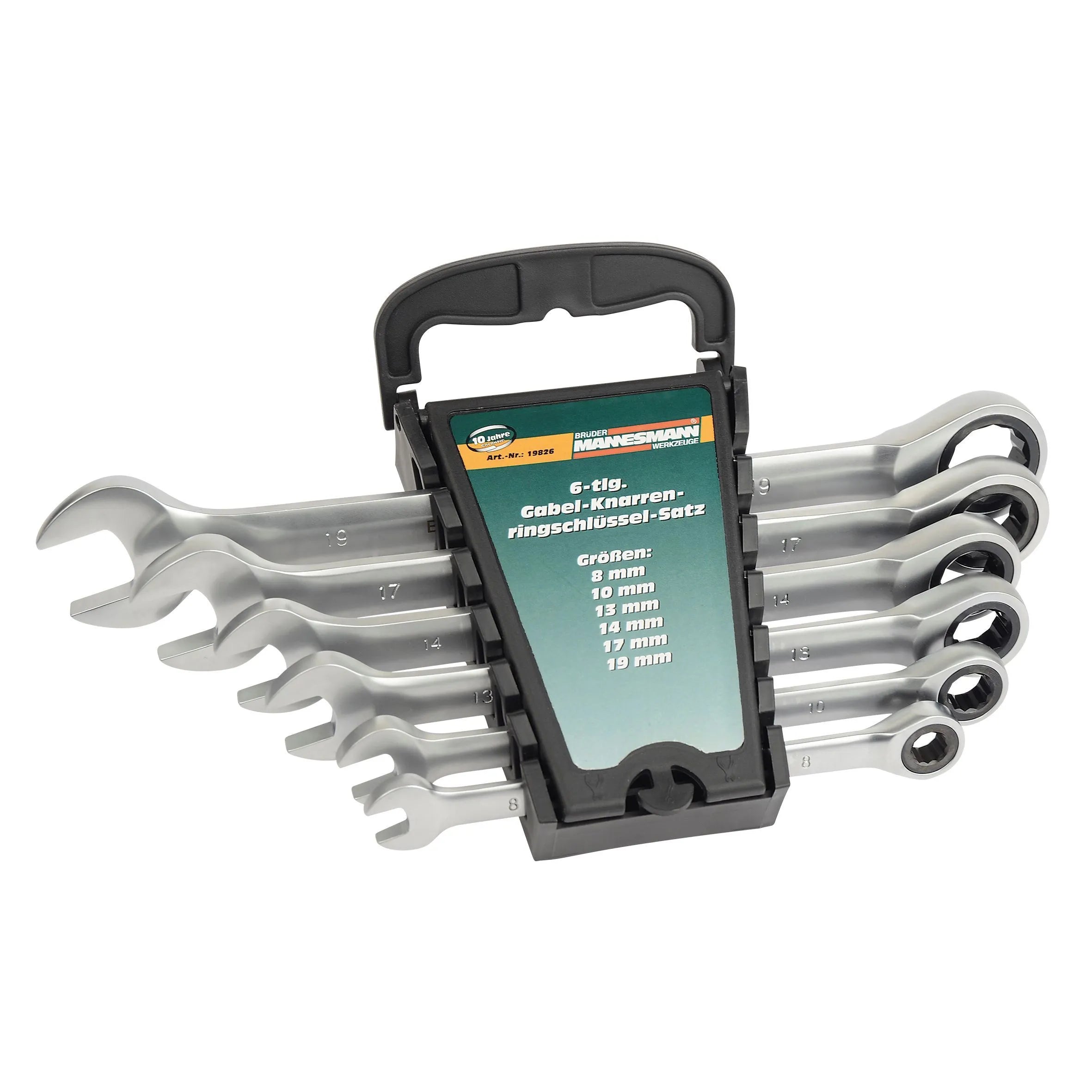 Ringratelsleutelset 6-delig 8-19 mm met 45-tands ringratel