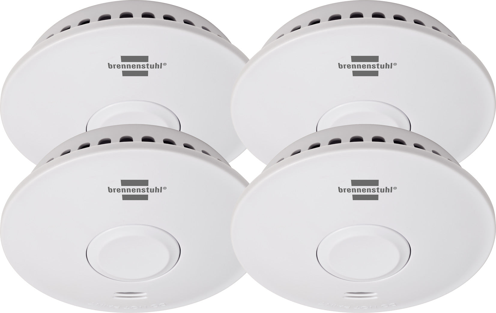 Wireless smoke detector set with four Brennenstuhl Rookmelders, compact design, and battery-powered operation.