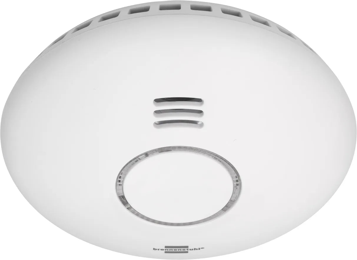 Brennenstuhl WiFi rook- en hittemelder, compact device with sensor for smoke and heat detection, black and white design.
