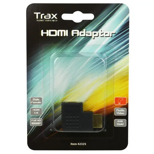 Trax HDMI-adapter male to female left black, compact HDMI connector for seamless device connection.
