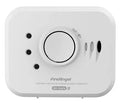 FireAngel CO detector with 10-year lithium battery, compact carbon monoxide alarm showing digital display and test button.