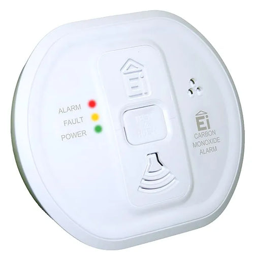 EI Electronics CO-melder 10 jaar lithium koolmonoxidemelder with AudioLINK technology, showing digital display and test button.