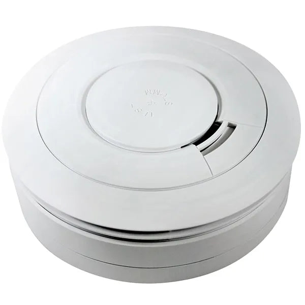 RF rookmelder EI Electronics Ei600 with 10-year lithium battery and AudioLINK technology, showing the smoke detector with mounting bracket