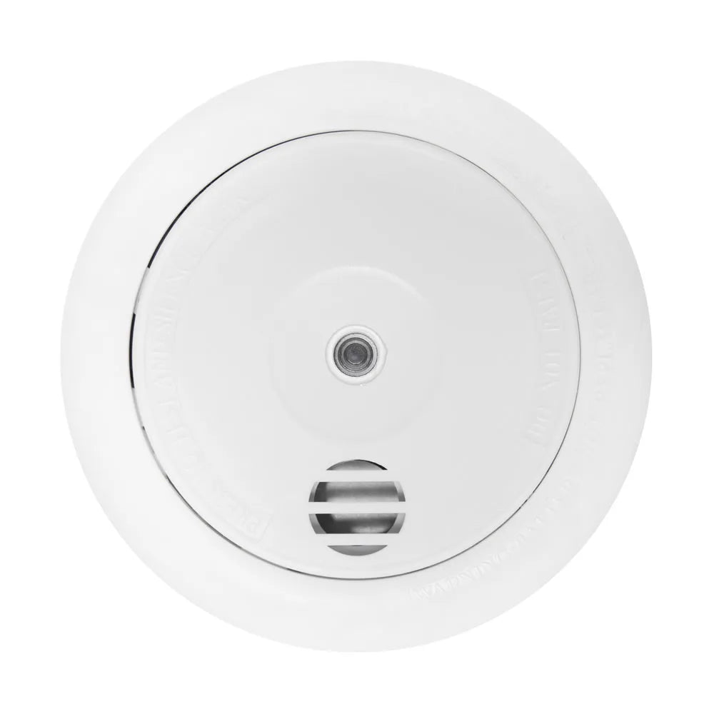 Firehawk FHB10W optical smoke detector with RF module and 3V lithium battery, showing the device with sensor and wiring.
