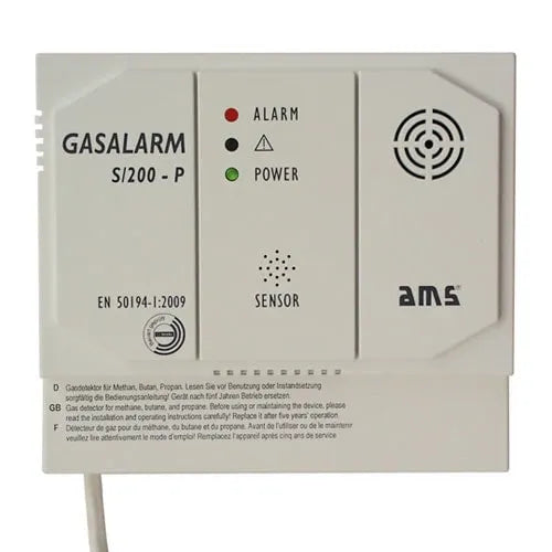 Firehawk S/200-P 230V gasmelder for natural gas, methane, propane, and butane detection with digital display.
