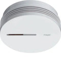 Hager TG600AL optical smoke detector with 10-year lithium battery, mounted on a ceiling for fire safety detection.