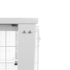 Adjustable Nedco washing machine riser with built-in wire basket for easy laundry access and space saving.