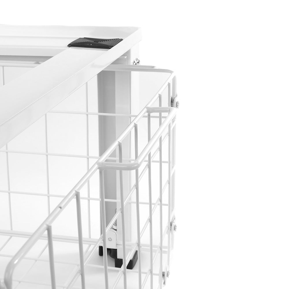 Adjustable Nedco washing machine riser with built-in wire basket, providing extra height and storage for laundry appliances.