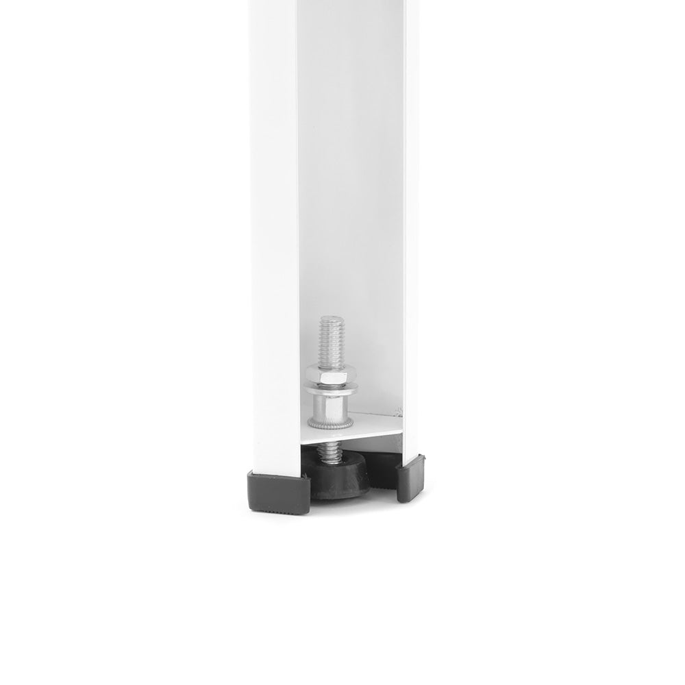 Adjustable universal washing machine riser with built-in wire basket by Nedco, designed to raise and organize your washing machine.