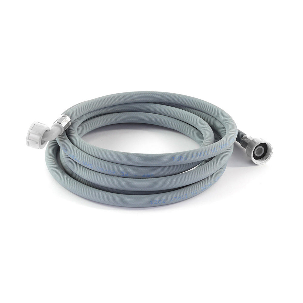 Nedco PVC wasmachine en vaatwasser aanvoerslang, 2,5 meter, met haaks voor wateraanvoer, suitable for laundry and dishwasher.