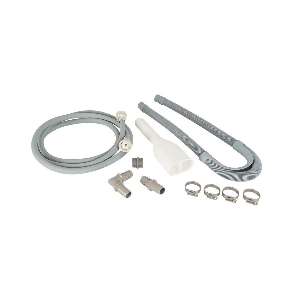Nedco aan- en afvoer verlengset for wasmachine and dishwasher, flexible hoses for easy water connection extension.