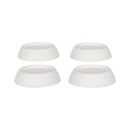 Set of four white Nedco washing machine vibration dampers, universal design, for reducing noise and movement during laundry.