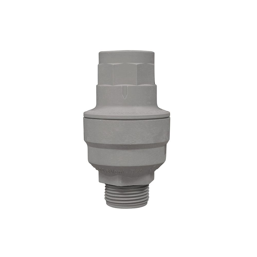 Nedco Waterstop wasmachine mechanical 3/4 inch fitting, showing the durable plastic connector for washing machine hoses.