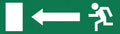Pictogram vluchtwegaanduiding sticker with a green running figure and arrow for emergency exit guidance.
