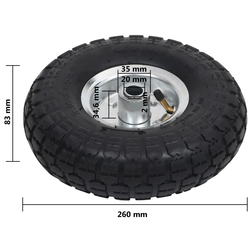 Steekwagenwielen 4.10/3.50-4 260 x 83 mm rubber zwart/zilver