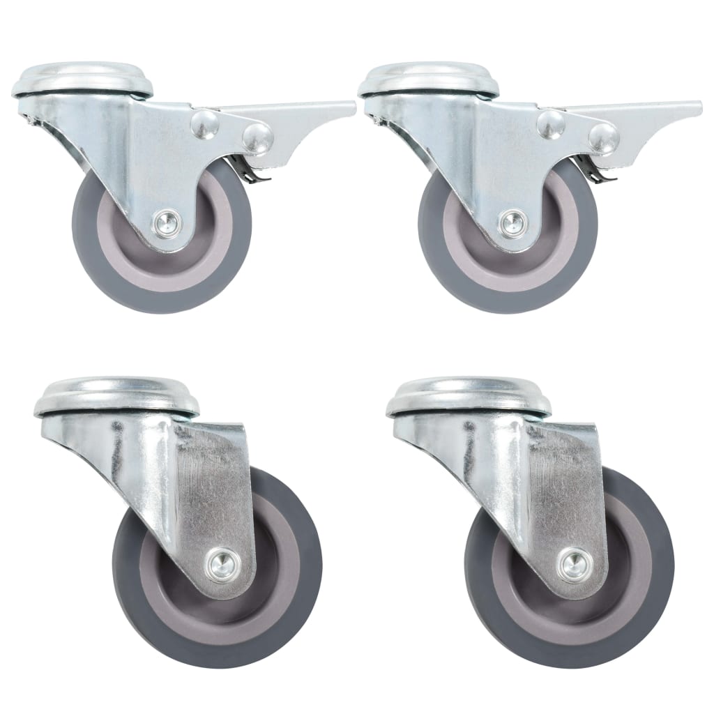 Zwenkwielen met boutgat en remmen 50 mm grijs